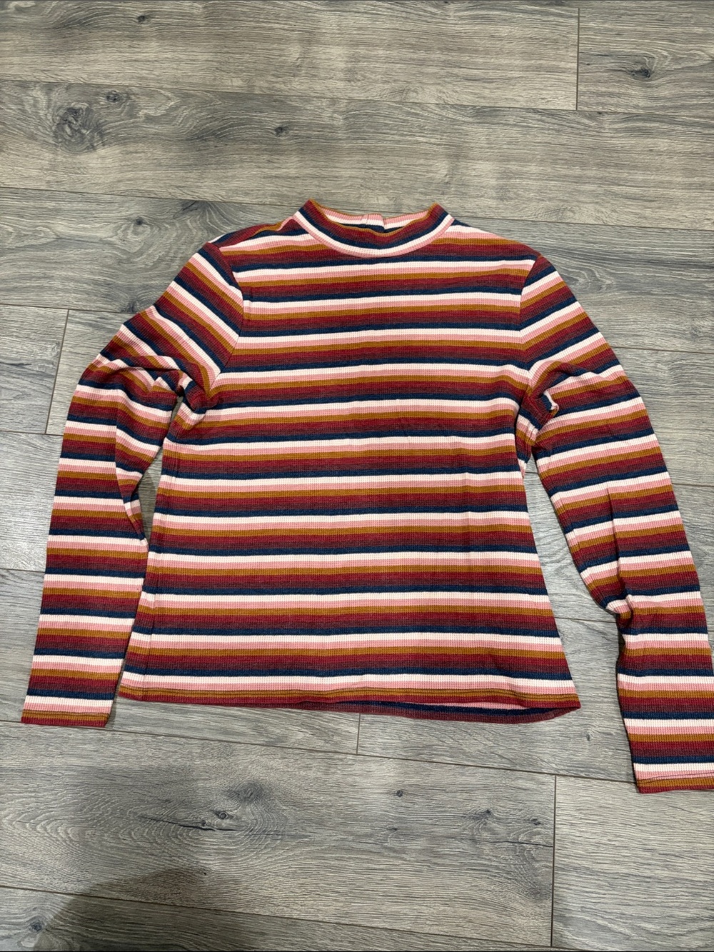 American Eagle Striped Long-Sleeve Mock Neck Top in Multi-Color